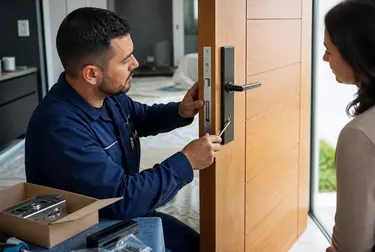 Chaveiro instalando uma nova fechadura em Águas Lindas de Goiás.